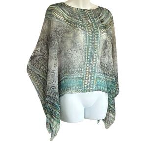 STYLE & Co. Lightweight Sheer Paisley Poncho in Aqua and Gray. M